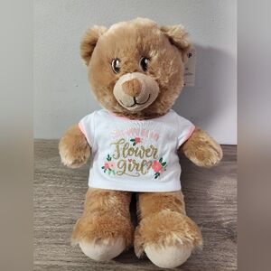 Build-A-Bear Lil Brownie Cub Bear With Will You Be My Flower Girl Shirt